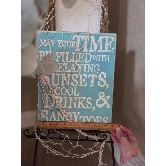 Coastal Blue Beach Wooden Large Wall Decor Sunsets, Drinks and Sandy Toes - Picture 8 of 8